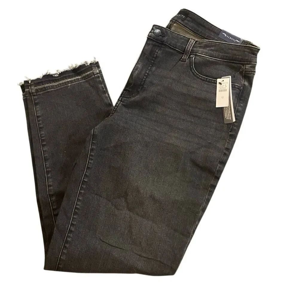 Talbots NWT size 12 Slim ankle jeans black raw hem